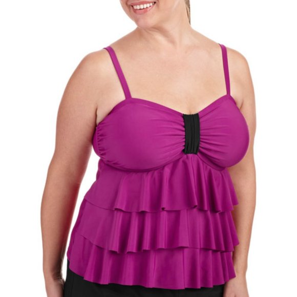 Catalina Other - new Swimsuit Top Tankini Waterfall Tiered Ruffles PLUS Berry & Black